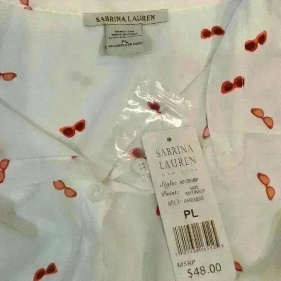 NWT Sabrina Lauren Petite Large Ladies "Sunglasses" blouse. Tie waist, crisp! - Picture 3 of 3